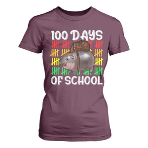 Funny Moo Deng 100 Days Of School T Shirt For Women TS11 Maroon Print Your Wear