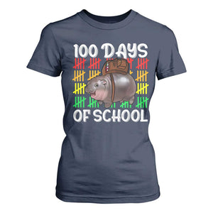 Funny Moo Deng 100 Days Of School T Shirt For Women TS11 Navy Print Your Wear
