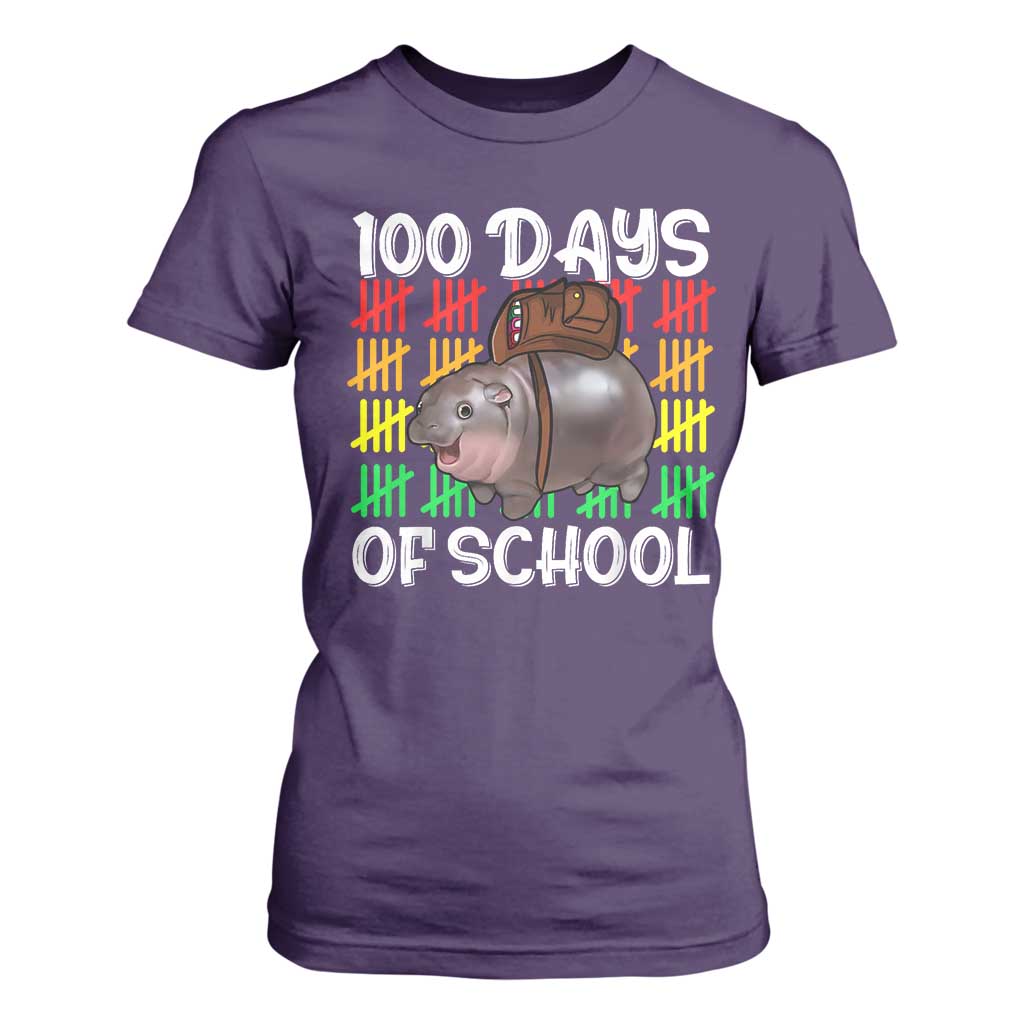 Funny Moo Deng 100 Days Of School T Shirt For Women TS11 Purple Print Your Wear