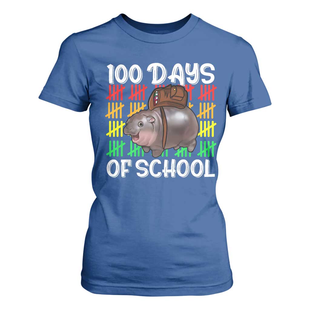Funny Moo Deng 100 Days Of School T Shirt For Women TS11 Royal Blue Print Your Wear