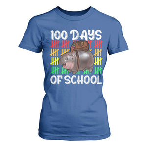 Funny Moo Deng 100 Days Of School T Shirt For Women TS11 Royal Blue Print Your Wear
