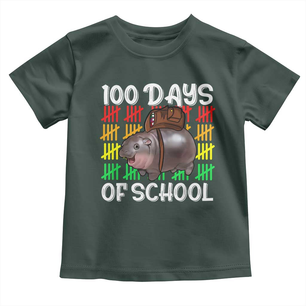 Funny Moo Deng 100 Days Of School Toddler T Shirt TS11 Dark Forest Green Print Your Wear