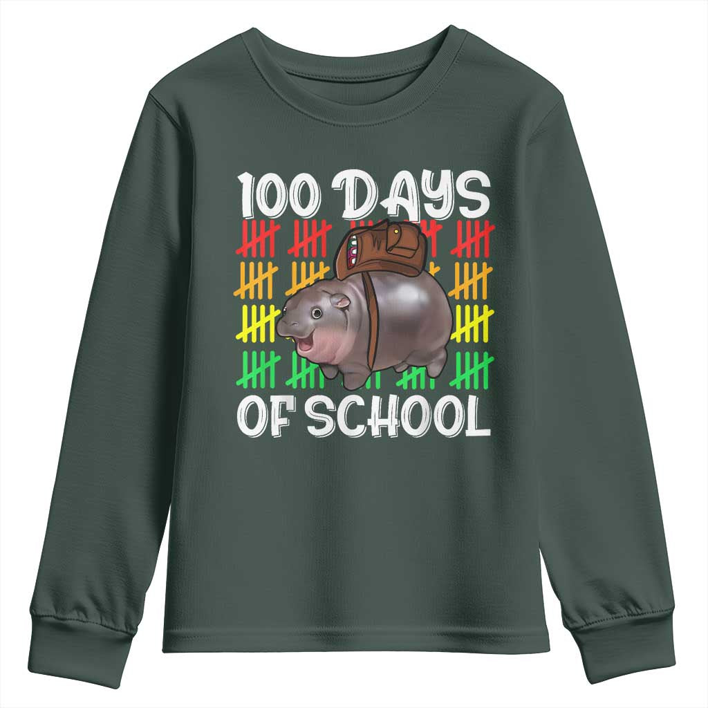 Funny Moo Deng 100 Days Of School Youth Sweatshirt TS11 Dark Forest Green Print Your Wear