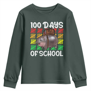 Funny Moo Deng 100 Days Of School Youth Sweatshirt TS11 Dark Forest Green Print Your Wear