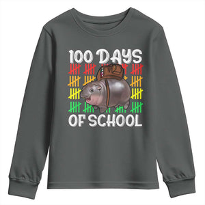 Funny Moo Deng 100 Days Of School Youth Sweatshirt TS11 Dark Heather Print Your Wear