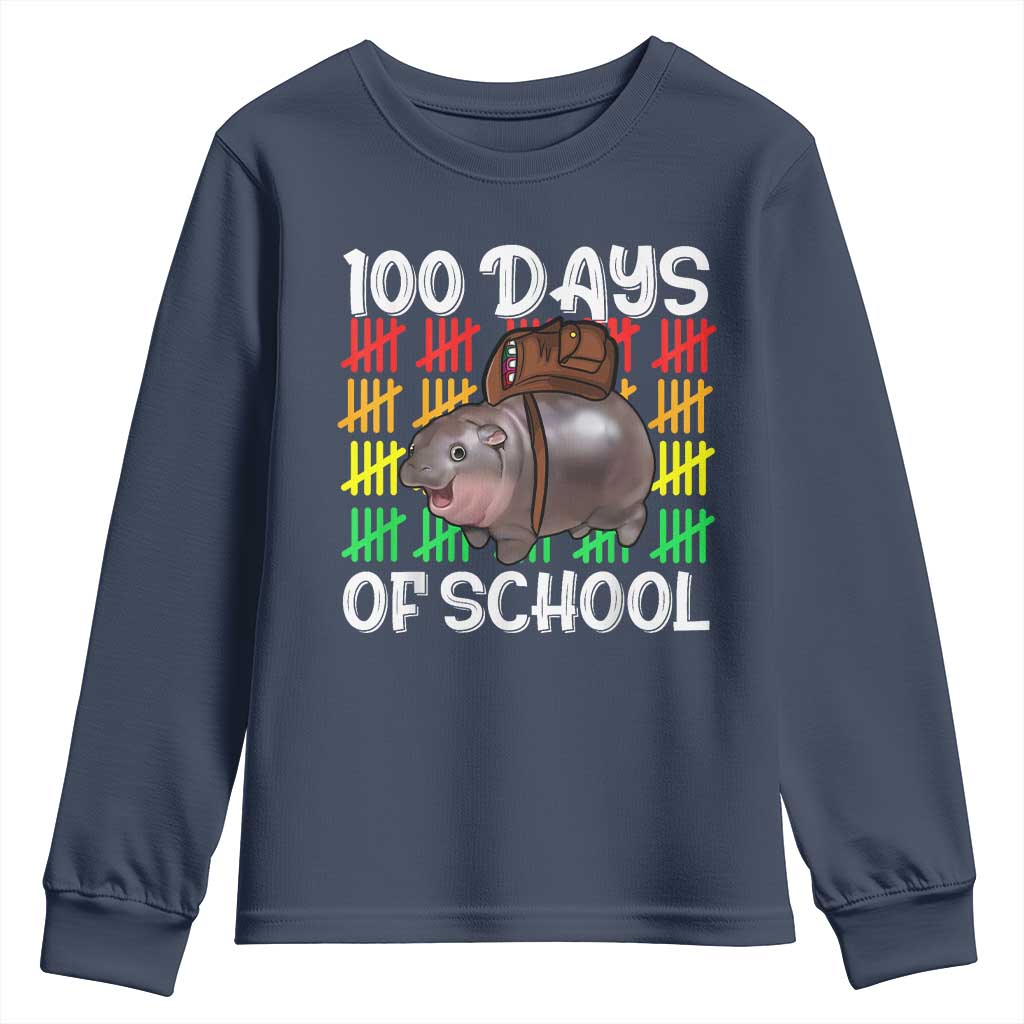 Funny Moo Deng 100 Days Of School Youth Sweatshirt TS11 Navy Print Your Wear