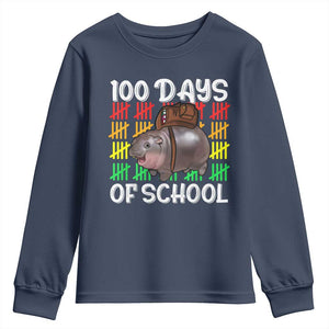 Funny Moo Deng 100 Days Of School Youth Sweatshirt TS11 Navy Print Your Wear