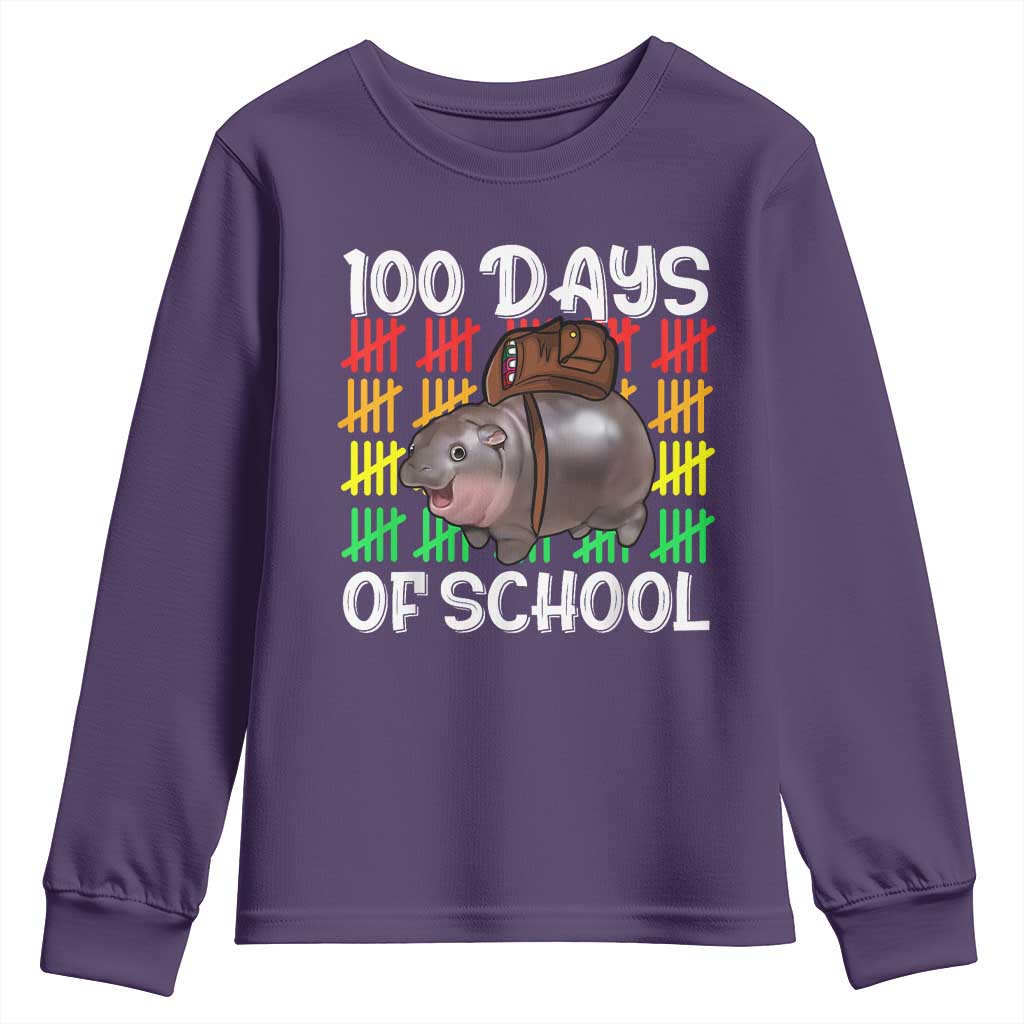 Funny Moo Deng 100 Days Of School Youth Sweatshirt TS11 Purple Print Your Wear
