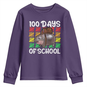 Funny Moo Deng 100 Days Of School Youth Sweatshirt TS11 Purple Print Your Wear