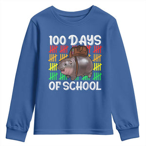 Funny Moo Deng 100 Days Of School Youth Sweatshirt TS11 Royal Blue Print Your Wear