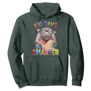Funny Moo Deng 100 Days Smarter Hoodie Teachers Students 100th Day Of School TS11 Dark Forest Green Print Your Wear
