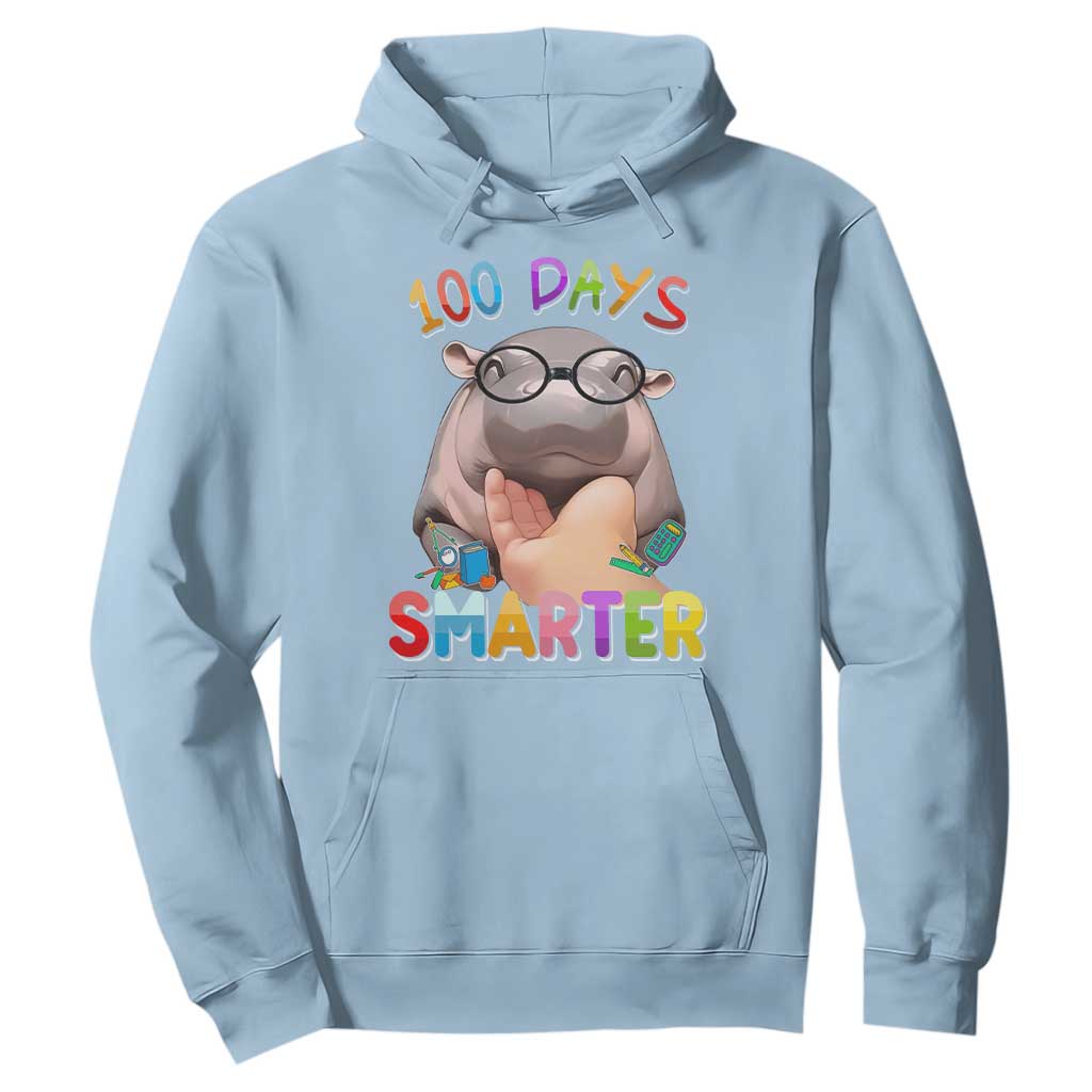 Funny Moo Deng 100 Days Smarter Hoodie Teachers Students 100th Day Of School TS11 Light Blue Print Your Wear