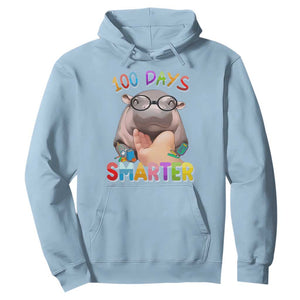 Funny Moo Deng 100 Days Smarter Hoodie Teachers Students 100th Day Of School TS11 Light Blue Print Your Wear