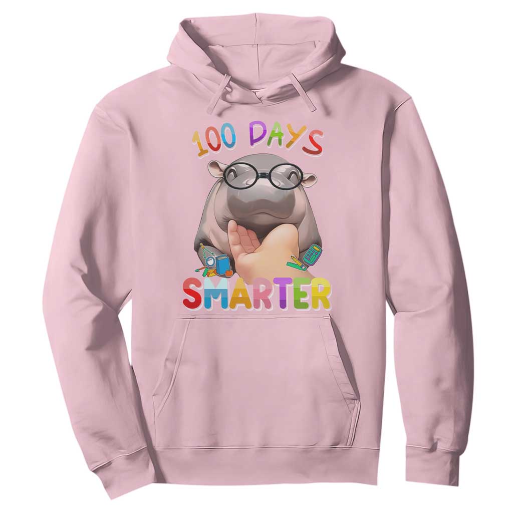 Funny Moo Deng 100 Days Smarter Hoodie Teachers Students 100th Day Of School TS11 Light Pink Print Your Wear