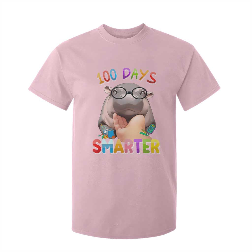 Funny Moo Deng 100 Days Smarter T Shirt For Kid Teachers Students 100th Day Of School TS11 Light Pink Print Your Wear