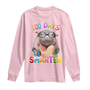 Funny Moo Deng 100 Days Smarter Long Sleeve Shirt Teachers Students 100th Day Of School TS11 Light Pink Print Your Wear