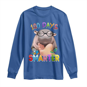 Funny Moo Deng 100 Days Smarter Long Sleeve Shirt Teachers Students 100th Day Of School TS11 Royal Blue Print Your Wear