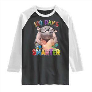 Funny Moo Deng 100 Days Smarter Raglan Shirt Teachers Students 100th Day Of School TS11 Black White Print Your Wear
