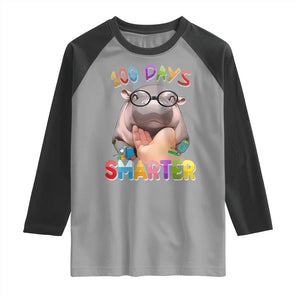Funny Moo Deng 100 Days Smarter Raglan Shirt Teachers Students 100th Day Of School TS11 Sport Gray Black Print Your Wear