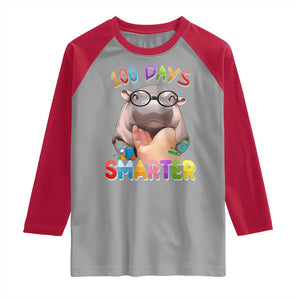 Funny Moo Deng 100 Days Smarter Raglan Shirt Teachers Students 100th Day Of School TS11 Sport Gray Red Print Your Wear