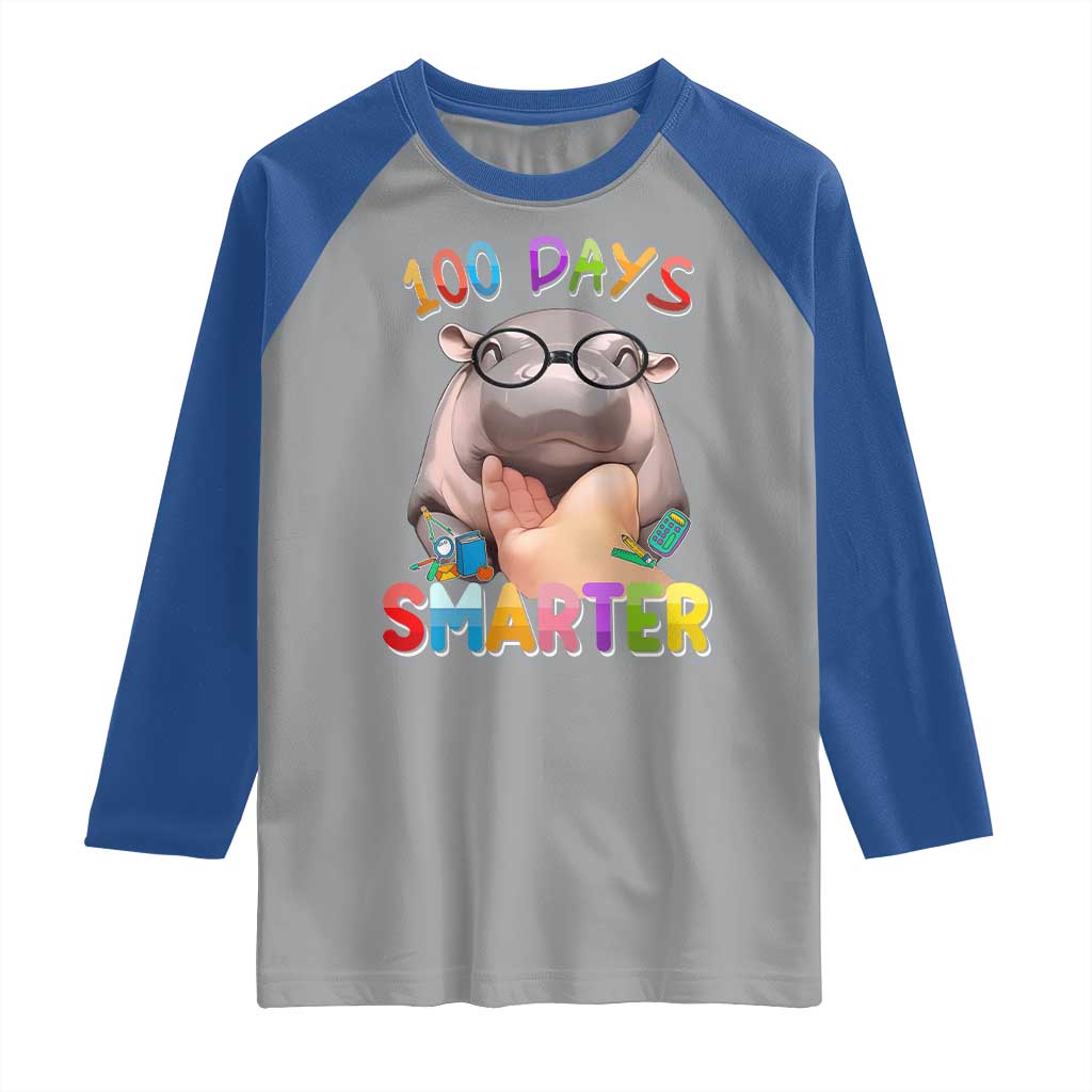 Funny Moo Deng 100 Days Smarter Raglan Shirt Teachers Students 100th Day Of School TS11 Sport Gray Royal Print Your Wear