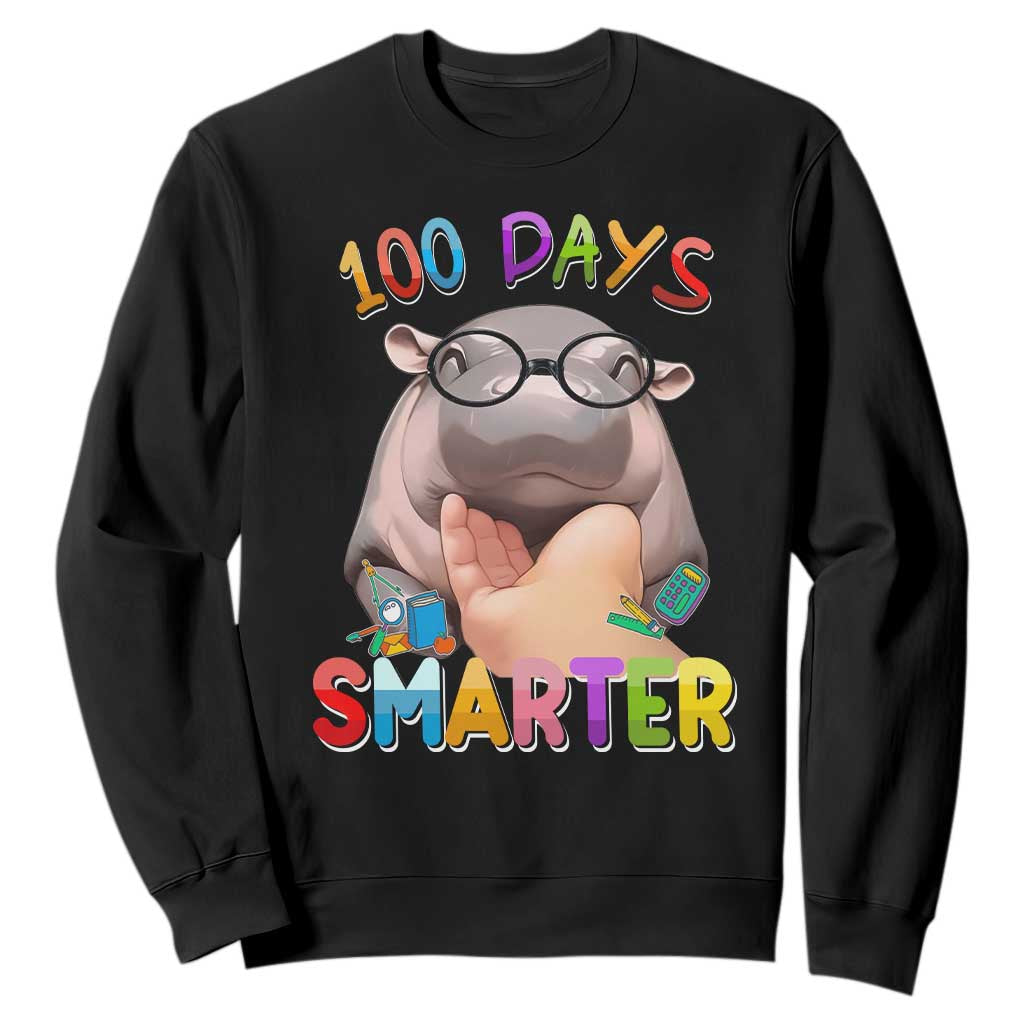 Funny Moo Deng 100 Days Smarter Sweatshirt Teachers Students 100th Day Of School TS11 Black Print Your Wear
