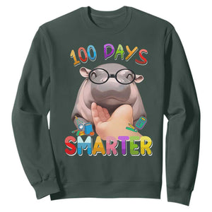 Funny Moo Deng 100 Days Smarter Sweatshirt Teachers Students 100th Day Of School TS11 Dark Forest Green Print Your Wear