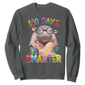 Funny Moo Deng 100 Days Smarter Sweatshirt Teachers Students 100th Day Of School TS11 Dark Heather Print Your Wear