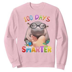 Funny Moo Deng 100 Days Smarter Sweatshirt Teachers Students 100th Day Of School TS11 Light Pink Print Your Wear