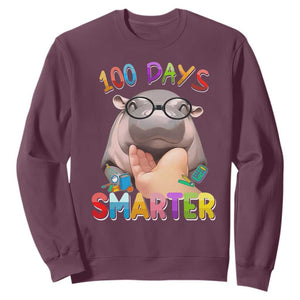 Funny Moo Deng 100 Days Smarter Sweatshirt Teachers Students 100th Day Of School TS11 Maroon Print Your Wear