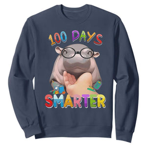 Funny Moo Deng 100 Days Smarter Sweatshirt Teachers Students 100th Day Of School TS11 Navy Print Your Wear