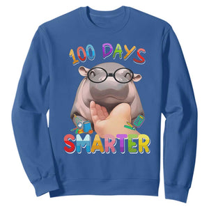 Funny Moo Deng 100 Days Smarter Sweatshirt Teachers Students 100th Day Of School TS11 Royal Blue Print Your Wear