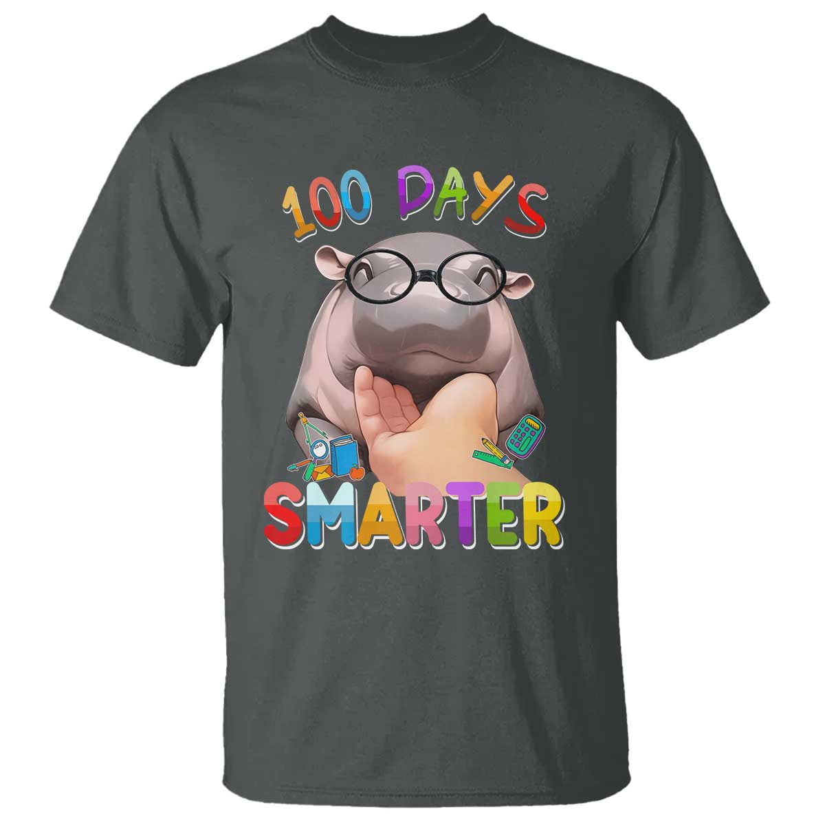 Funny Moo Deng 100 Days Smarter T Shirt Teachers Students 100th Day Of School TS11 Dark Heather Print Your Wear