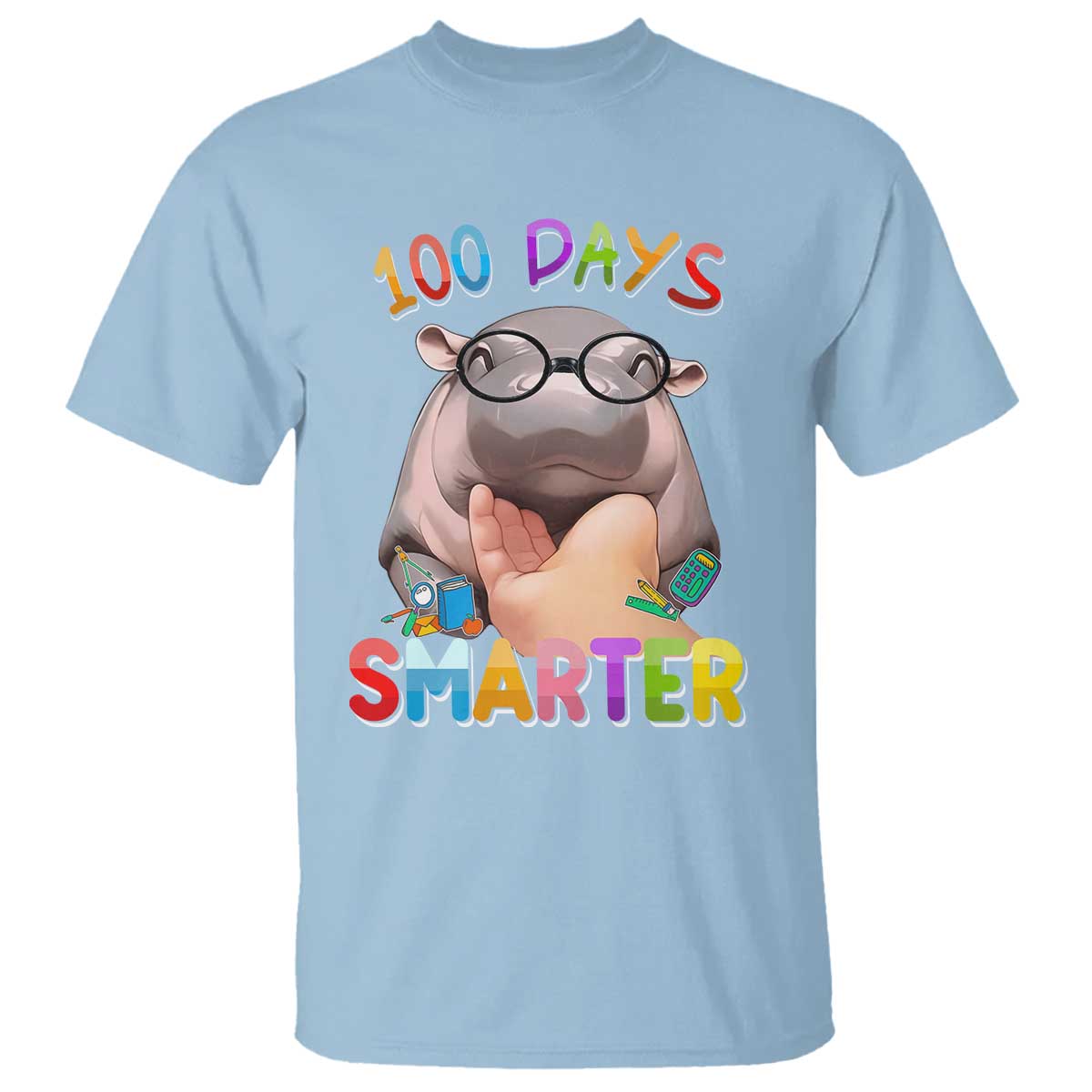 Funny Moo Deng 100 Days Smarter T Shirt Teachers Students 100th Day Of School TS11 Light Blue Print Your Wear