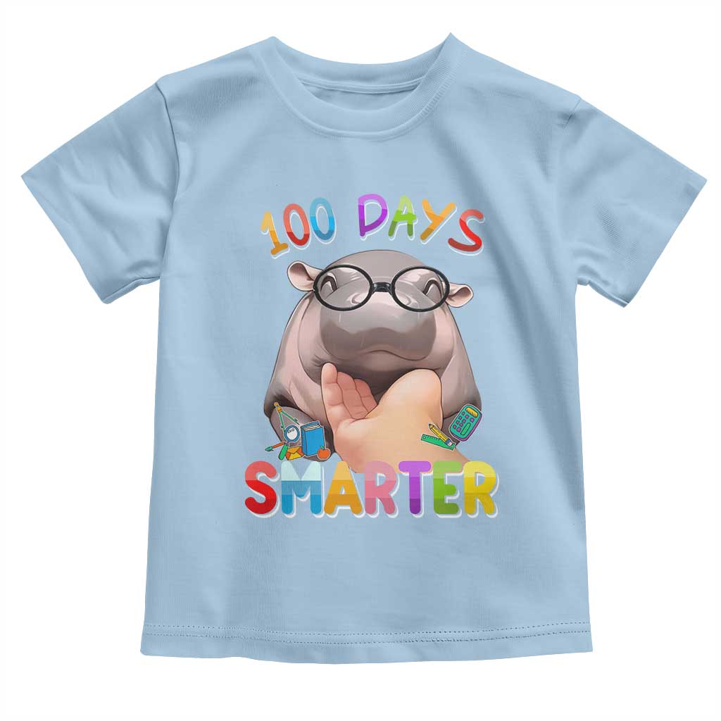 Funny Moo Deng 100 Days Smarter Toddler T Shirt Teachers Students 100th Day Of School TS11 Light Blue Print Your Wear