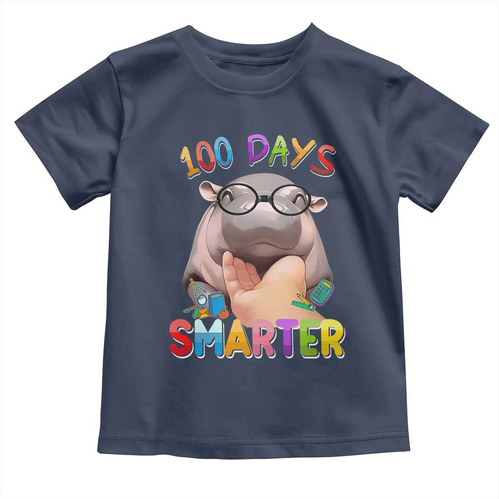 Funny Moo Deng 100 Days Smarter Toddler T Shirt Teachers Students 100th Day Of School TS11 Navy Print Your Wear