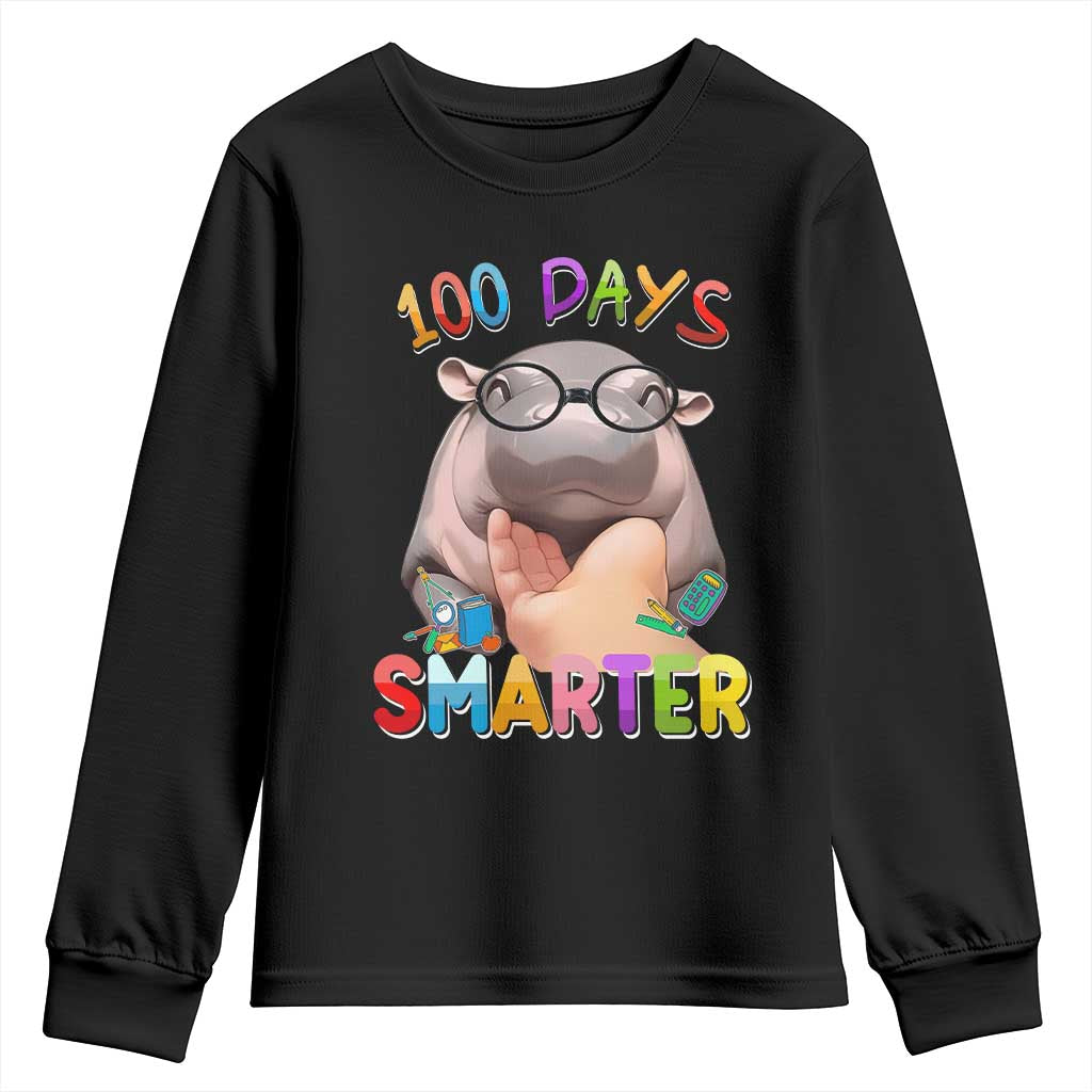 Funny Moo Deng 100 Days Smarter Youth Sweatshirt Teachers Students 100th Day Of School TS11 Black Print Your Wear