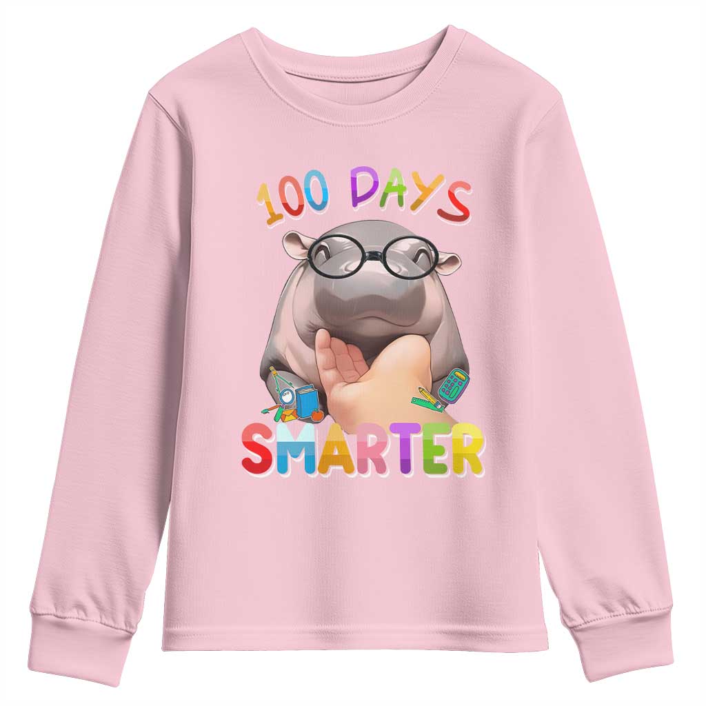 Funny Moo Deng 100 Days Smarter Youth Sweatshirt Teachers Students 100th Day Of School TS11 Light Pink Print Your Wear