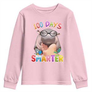 Funny Moo Deng 100 Days Smarter Youth Sweatshirt Teachers Students 100th Day Of School TS11 Light Pink Print Your Wear