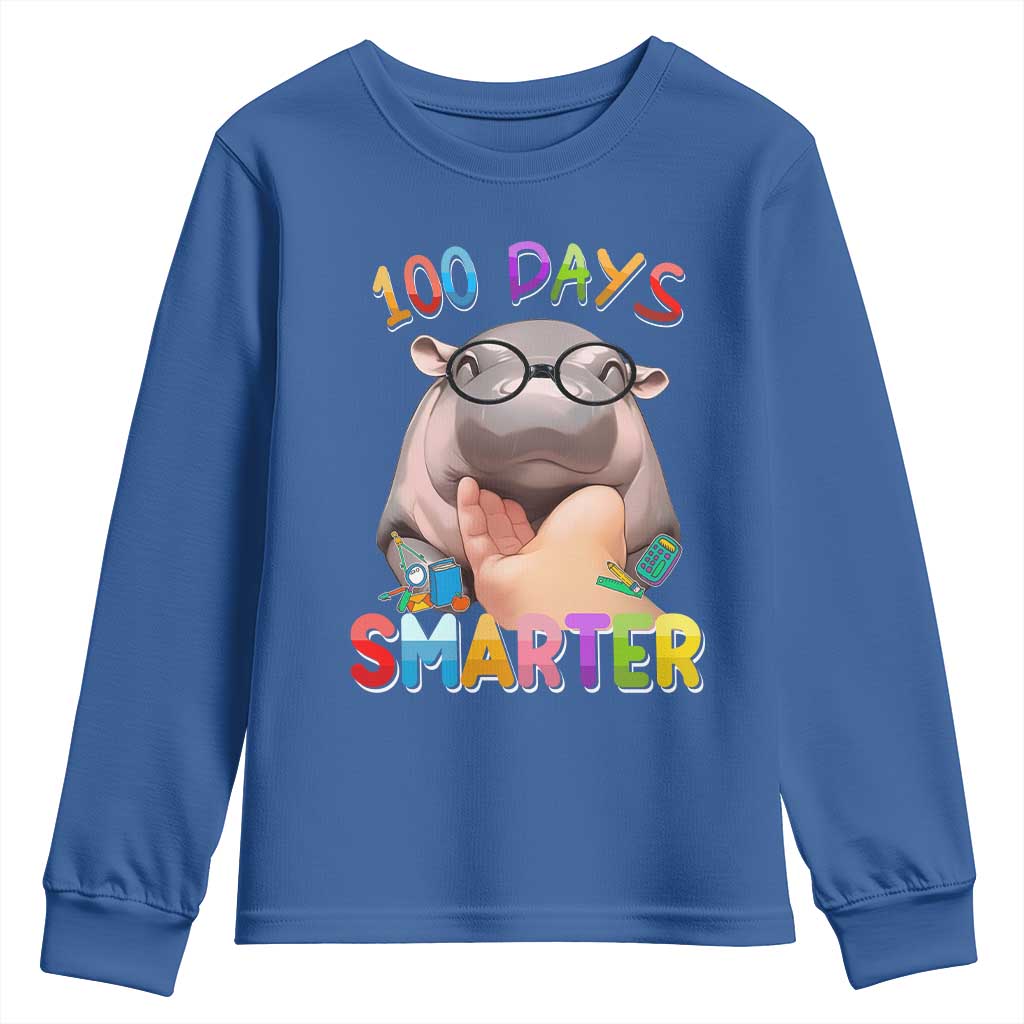 Funny Moo Deng 100 Days Smarter Youth Sweatshirt Teachers Students 100th Day Of School TS11 Royal Blue Print Your Wear