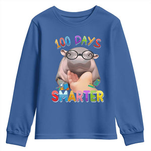 Funny Moo Deng 100 Days Smarter Youth Sweatshirt Teachers Students 100th Day Of School TS11 Royal Blue Print Your Wear