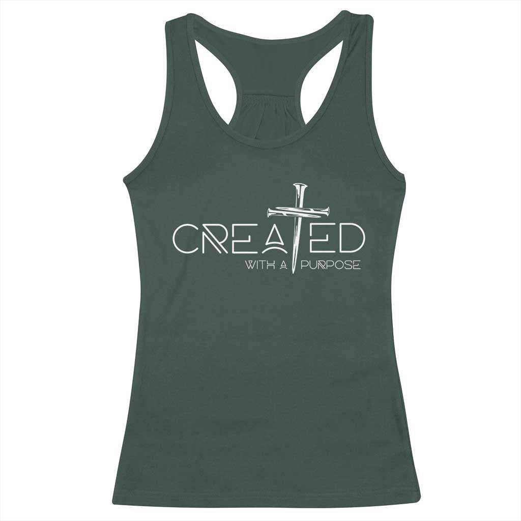 Created With A Purpose Racerback Tank Top Christian Faith Cross TS11 Dark Forest Green Print Your Wear