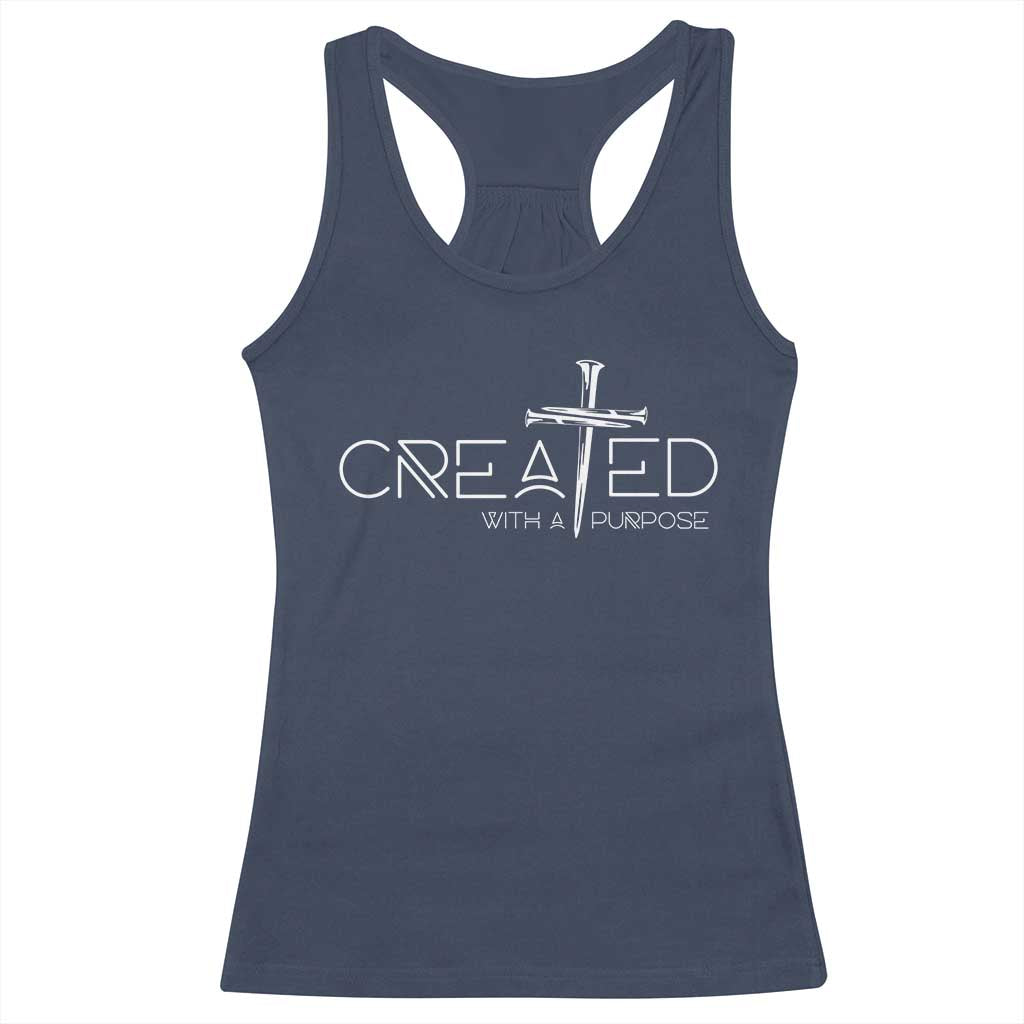 Created With A Purpose Racerback Tank Top Christian Faith Cross TS11 Navy Print Your Wear