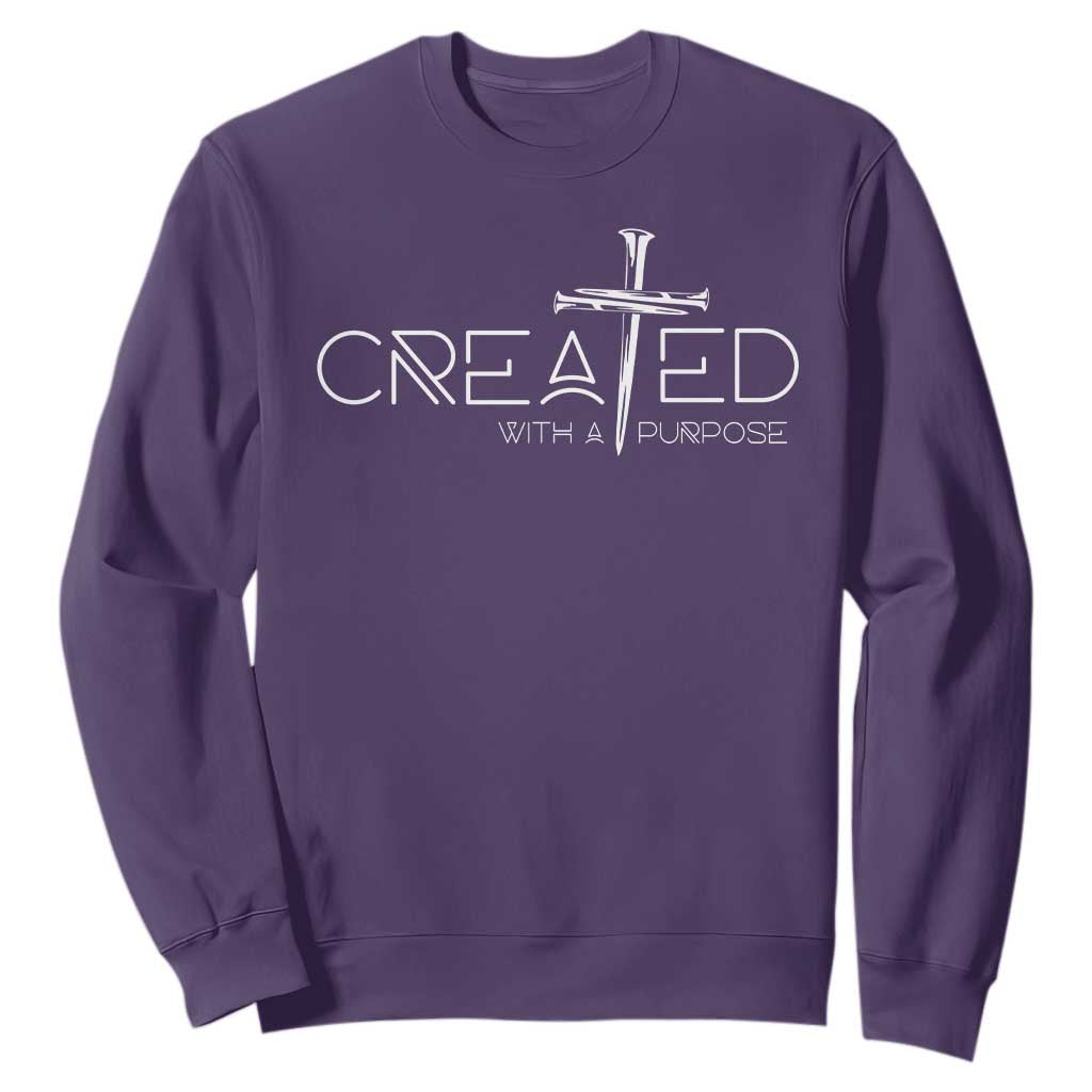 Created With A Purpose Sweatshirt Christian Faith Cross TS11 Purple Print Your Wear
