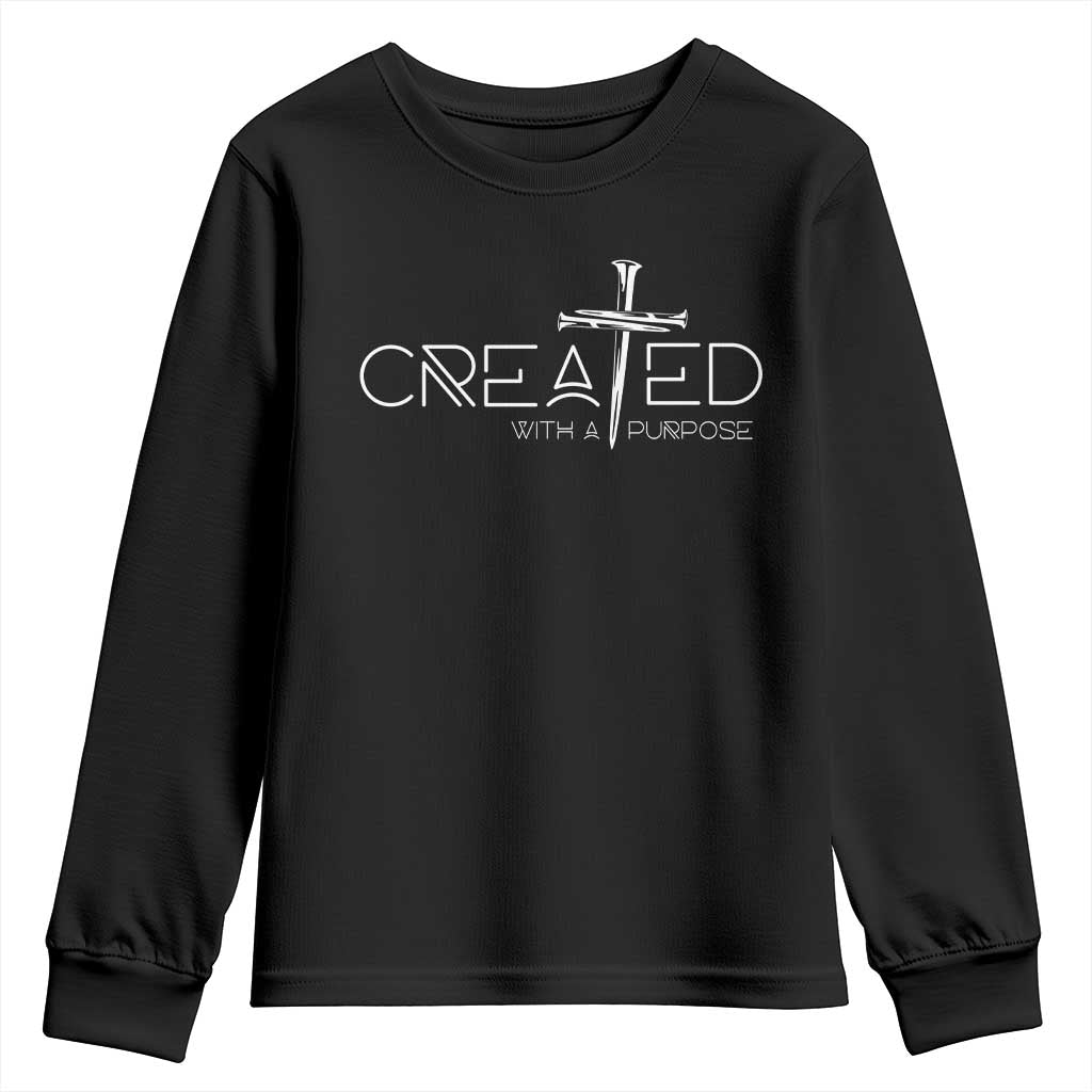 Created With A Purpose Youth Sweatshirt Christian Faith Cross TS11 Black Print Your Wear