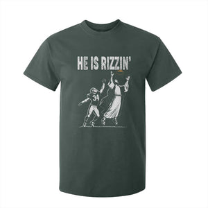 Funny Jesus American Football He Is Rizzin' T Shirt For Kid TS11 Dark Forest Green Print Your Wear