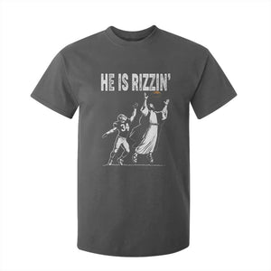 Funny Jesus American Football He Is Rizzin' T Shirt For Kid TS11 Dark Heather Print Your Wear