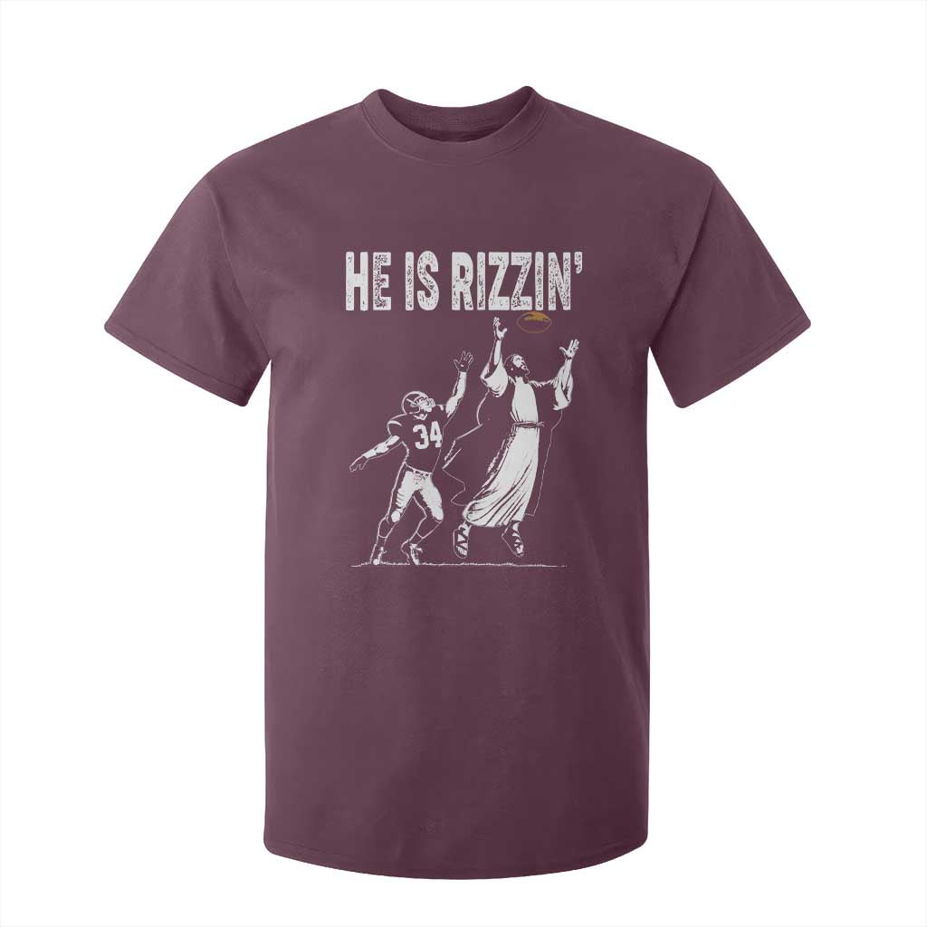 Funny Jesus American Football He Is Rizzin' T Shirt For Kid TS11 Maroon Print Your Wear