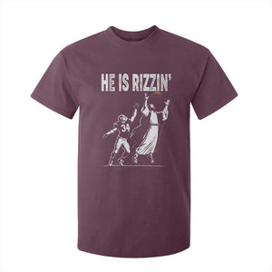 Funny Jesus American Football He Is Rizzin' T Shirt For Kid TS11 Maroon Print Your Wear
