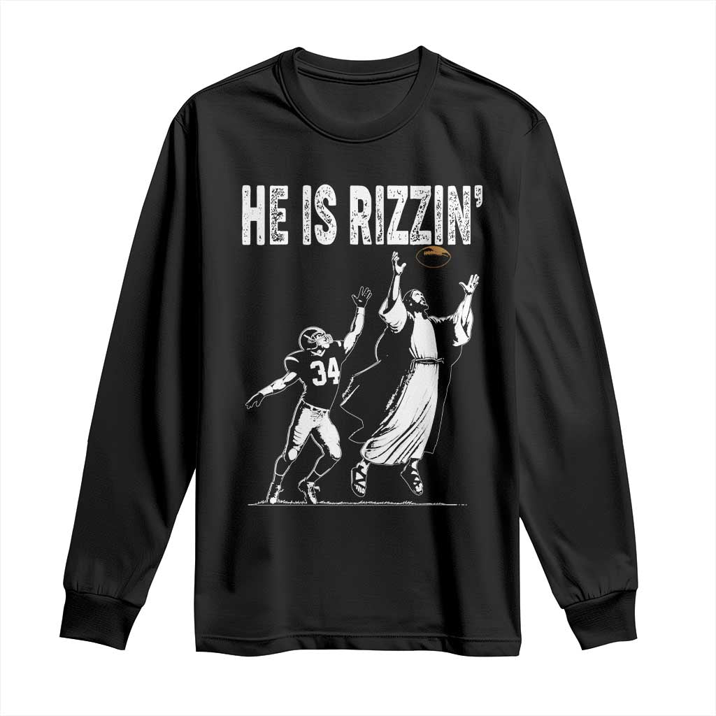 Funny Jesus American Football He Is Rizzin' Long Sleeve Shirt TS11 Black Print Your Wear